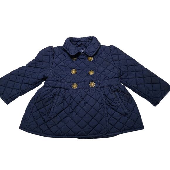 Ralph Lauren Collared Quilted Double Breasted Jacket Pea Coat Size 12 Month Blue - Picture 1 of 4